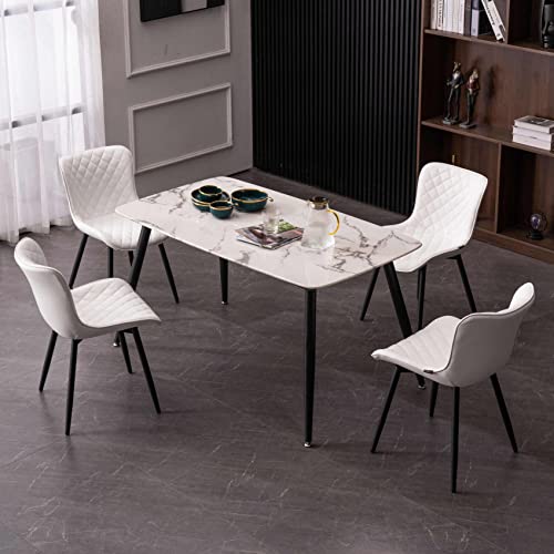 Kidol & Shellder White Dining Chairs Kitchen Dining Room Chairs Set of 2 Modern Faux Leather Upholstered Living Room Chairs,3 Mins Quick Assembly
