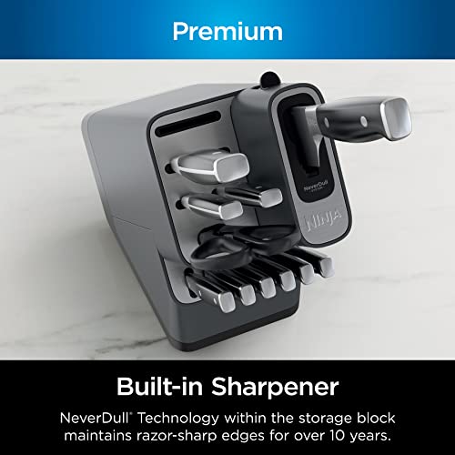 Ninja K32014 Foodi NeverDull Premium Knife System, 14 Piece Knife Block Set with Built-in Sharpener, German Stainless Steel Knives, Black