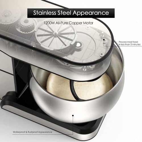 Stand Mixer, 1200W Stainless Steel Mixer 5.3-QT LCD Display Food Mixer, 6+P Speed itchen Electric Mixer Tilt-Head Mixer with Stainless Steel Bowl, Dough Hook, Beater, Whisk