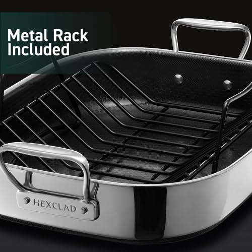 HexClad Hybrid Nonstick Roasting Pan with Rack, Dishwasher and Oven Friendly, Compatible with All Cooktops
