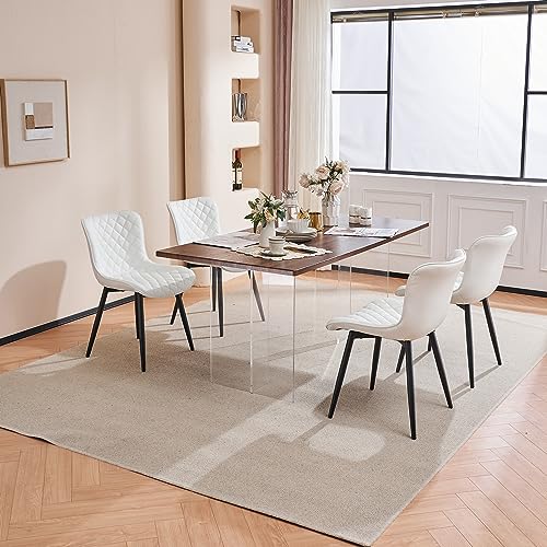 Kidol & Shellder White Dining Chairs Kitchen Dining Room Chairs Set of 2 Modern Faux Leather Upholstered Living Room Chairs,3 Mins Quick Assembly