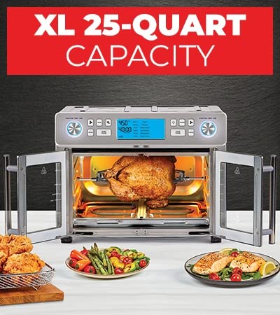 Emeril Lagasse Everyday French Door 360 Air Fryer, 25-QT Capacity, Dual Temperture Zone cooks 2 different ways, Stainless Steel