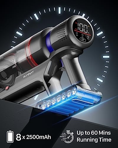 HOMPANY Cordless Vacuum Cleaner, 500W/40Kpa Stick Vacuum with Touch Screen, Max 60 Mins Runtime, Anti-Tangle Vacuum Cleaner for Home, 2023 Latest Motor Vacuum for Pet Hair/Carpet/Hard Floor