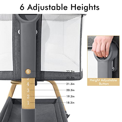 Jimglo 3 in 1 Baby Bassinet, Bedside Bassinet for Baby, Rocking Bassinet with Storage Basket and Wheels, Adjustable Height Bassinet Bedside Sleeper, Easy Folding Portable Crib for Newborn