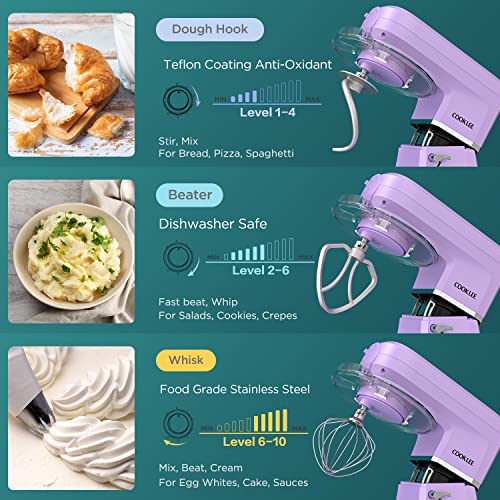 COOKLEE 6-IN-1 Stand Mixer, 8.5 Qt. Multifunctional Electric Kitchen Mixer with 9 Accessories for Most Home Cooks, SM-1507BM, Lavender