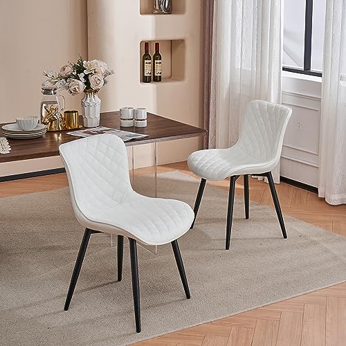 Kidol & Shellder White Dining Chairs Kitchen Dining Room Chairs Set of 2 Modern Faux Leather Upholstered Living Room Chairs,3 Mins Quick Assembly