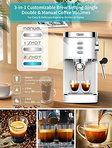 Gevi 20 Bar High Pressure Commercial Espresso Machines, Expresso Coffee Machine with Milk Frother for Espresso, Latte Macchiato, Cuppuccino,1.2L Water Tank, 1350W