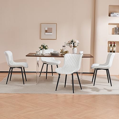 Kidol & Shellder White Dining Chairs Kitchen Dining Room Chairs Set of 2 Modern Faux Leather Upholstered Living Room Chairs,3 Mins Quick Assembly