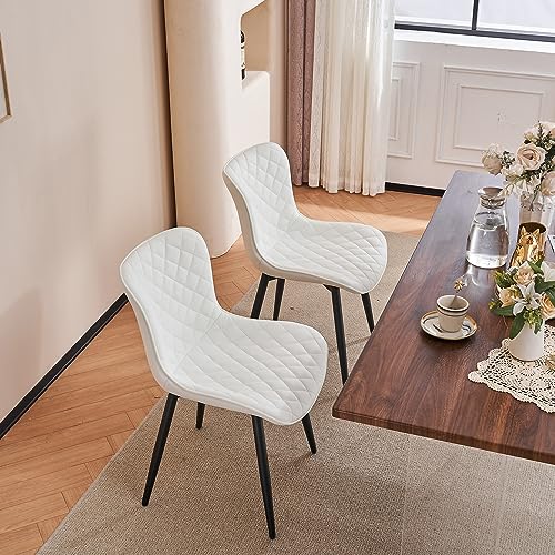 Kidol & Shellder White Dining Chairs Kitchen Dining Room Chairs Set of 2 Modern Faux Leather Upholstered Living Room Chairs,3 Mins Quick Assembly