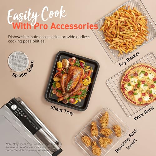 COSORI 11-in-1 26-Quart Ceramic Toaster Oven Air Fryer Combo, Flat-Sealed Heating Elements for Easy Cleanup, Innovative Burner Function, Christmas Gifts, 5 Accessories & Recipes, CCO-R252-SUS