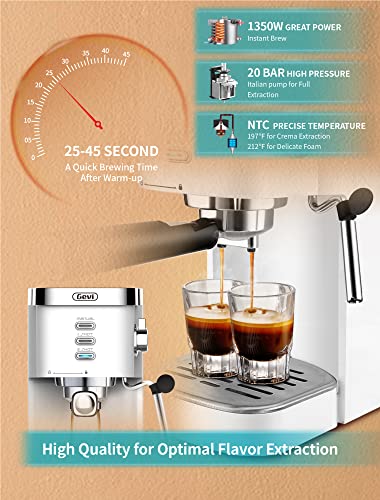 Gevi 20 Bar High Pressure Commercial Espresso Machines, Expresso Coffee Machine with Milk Frother for Espresso, Latte Macchiato, Cuppuccino,1.2L Water Tank, 1350W