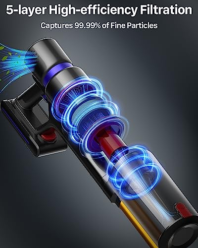 HOMPANY Cordless Vacuum Cleaner, 500W/40Kpa Stick Vacuum with Touch Screen, Max 60 Mins Runtime, Anti-Tangle Vacuum Cleaner for Home, 2023 Latest Motor Vacuum for Pet Hair/Carpet/Hard Floor