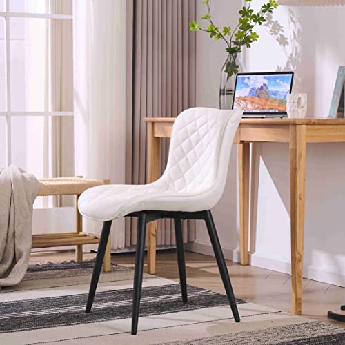 Kidol & Shellder White Dining Chairs Kitchen Dining Room Chairs Set of 2 Modern Faux Leather Upholstered Living Room Chairs,3 Mins Quick Assembly