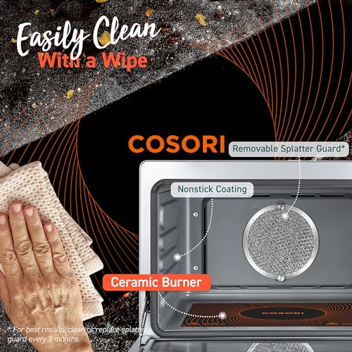 COSORI 11-in-1 26-Quart Ceramic Toaster Oven Air Fryer Combo, Flat-Sealed Heating Elements for Easy Cleanup, Innovative Burner Function, Christmas Gifts, 5 Accessories & Recipes, CCO-R252-SUS