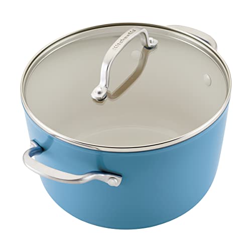 KitchenAid Hard Anodized Ceramic Nonstick Cookware Pots and Pans Set, 9 Piece, Blue Velvet