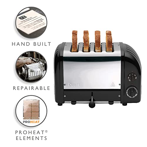 Dualit Classic 4 Slice NewGen Matt Black Toaster - Hand Built in the UK – Replaceable ProHeat Elements - Heat 1/2/3/4 Toast Slices, Defrost Bread, Mechanical Timer - For Toast, Bagels & More