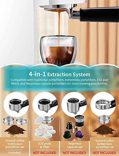 Gevi 20 Bar High Pressure Commercial Espresso Machines, Expresso Coffee Machine with Milk Frother for Espresso, Latte Macchiato, Cuppuccino,1.2L Water Tank, 1350W