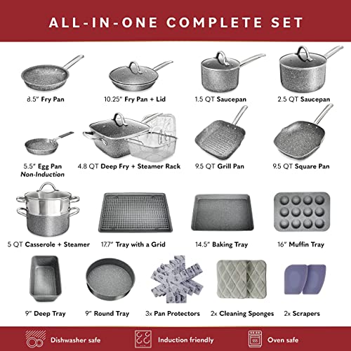 Home Hero Pots and Pans Set Non Stick - 23 Pcs All-In-One Induction Granite Cookware Set + Bakeware Set - Non Toxic, PFOA Free, Oven Safe Pot and Pan Set - (23 Pcs Set - Granite Cookware)