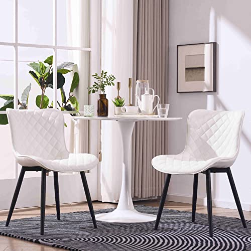 Kidol & Shellder White Dining Chairs Kitchen Dining Room Chairs Set of 2 Modern Faux Leather Upholstered Living Room Chairs,3 Mins Quick Assembly