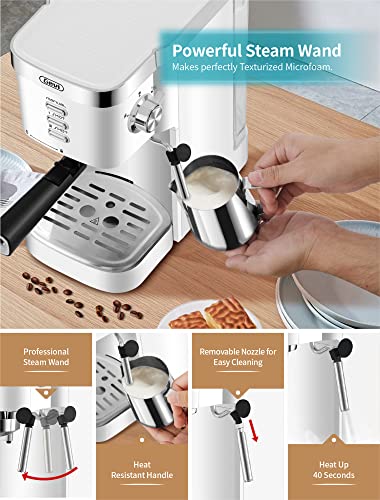 Gevi 20 Bar High Pressure Commercial Espresso Machines, Expresso Coffee Machine with Milk Frother for Espresso, Latte Macchiato, Cuppuccino,1.2L Water Tank, 1350W