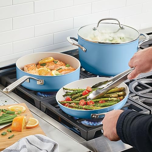 KitchenAid Hard Anodized Ceramic Nonstick Cookware Pots and Pans Set, 9 Piece, Blue Velvet
