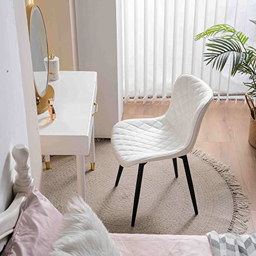 Kidol & Shellder White Dining Chairs Kitchen Dining Room Chairs Set of 2 Modern Faux Leather Upholstered Living Room Chairs,3 Mins Quick Assembly